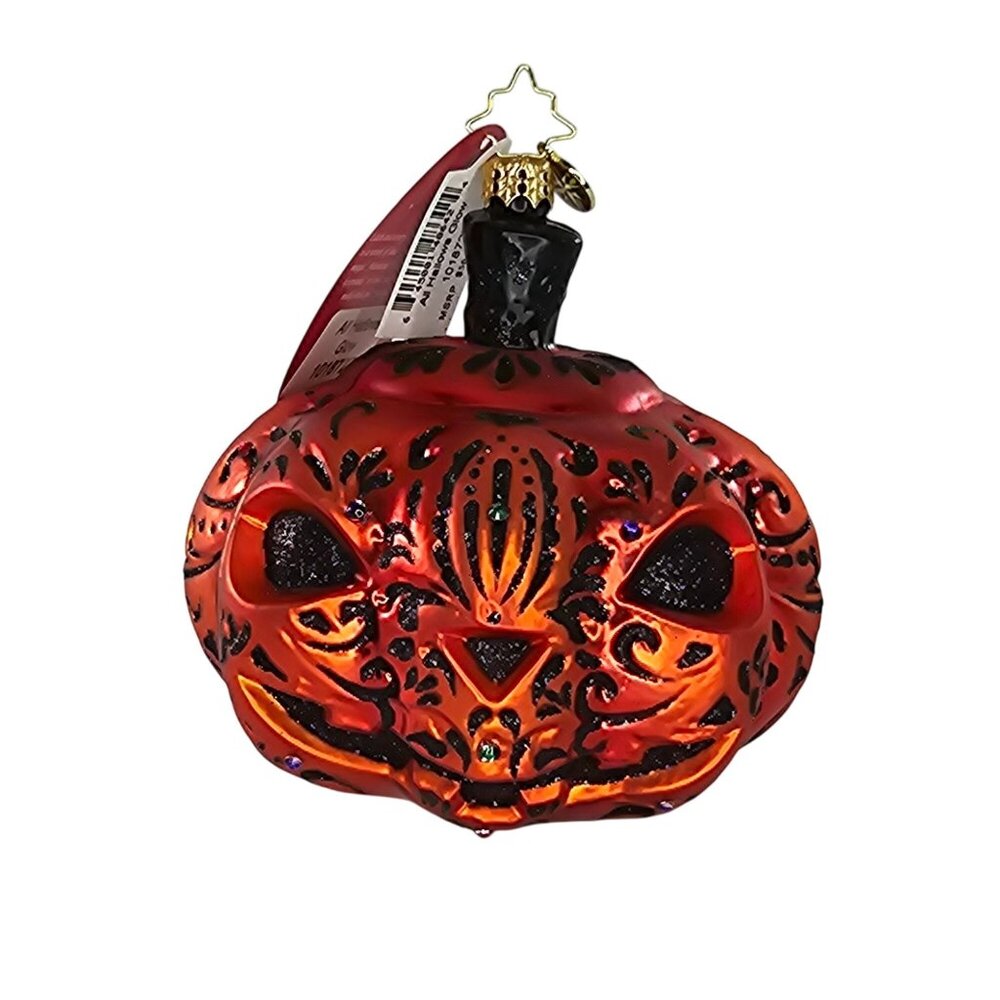 Christopher Radko Glass Pumpkin Ornament All Hallows Glow Halloween Decoration